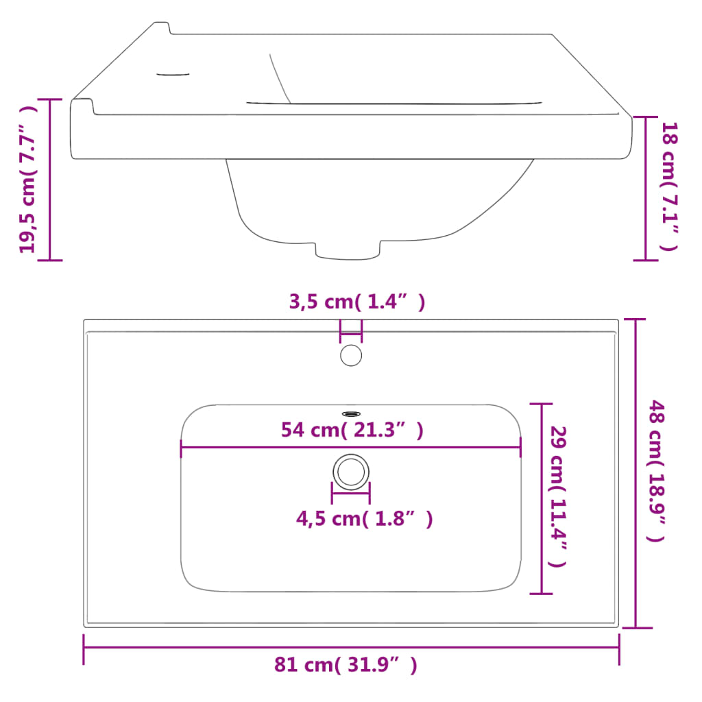 Bathroom Sink Rectangular Ceramic White - Bend