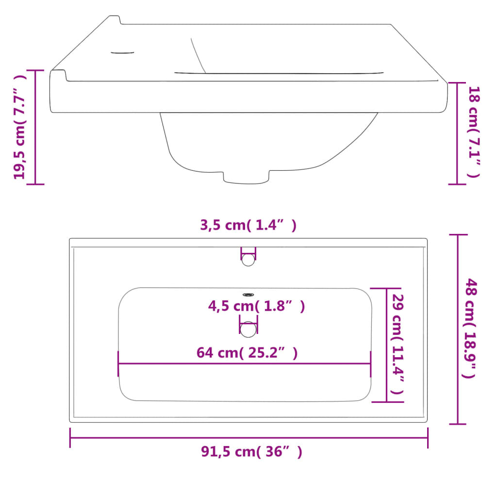 Bathroom Sink Rectangular Ceramic White - Bend