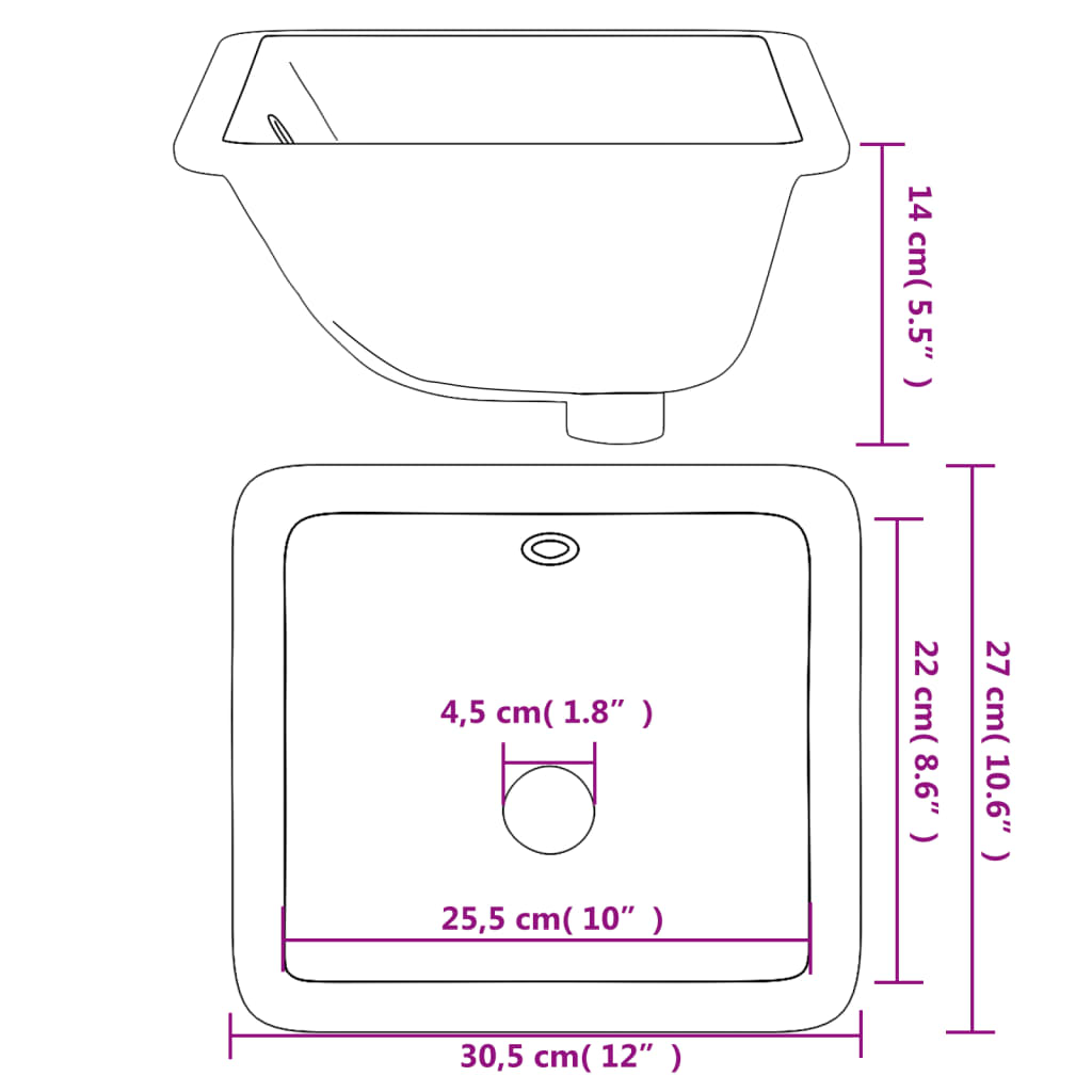 Bathroom Sink Rectangular Ceramic White - Bend