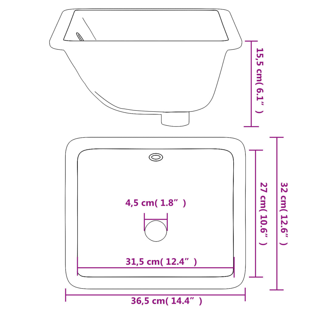 Bathroom Sink Rectangular Ceramic White - Bend