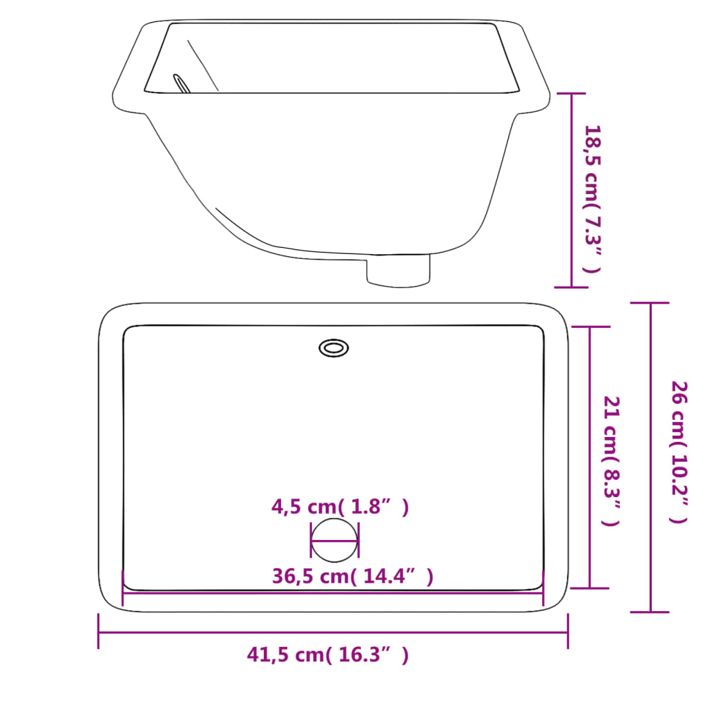 Rectangular Ceramic Bathroom Sink - Various Sizes Available - Bend