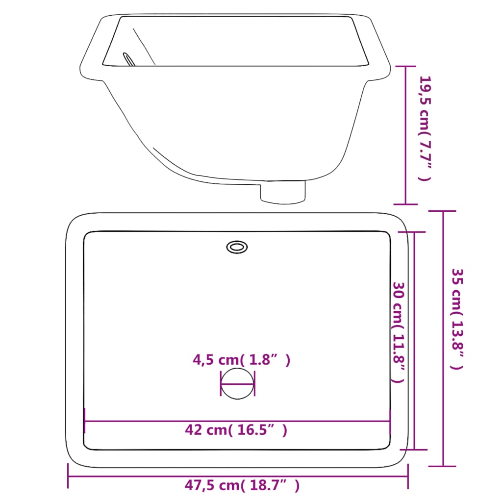 Rectangular Ceramic Bathroom Sink - Various Sizes Available - Bend