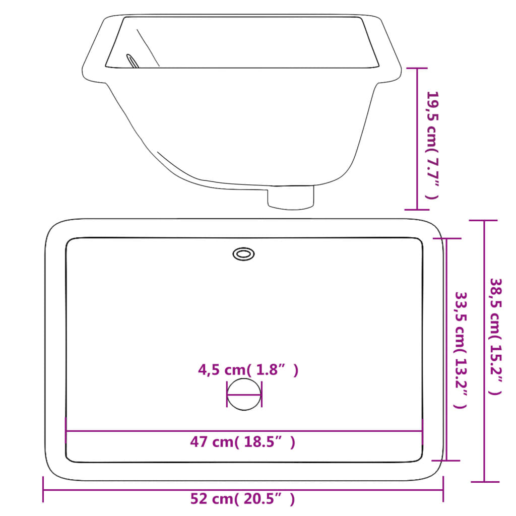 Bathroom Sink Rectangular Ceramic White - Bend