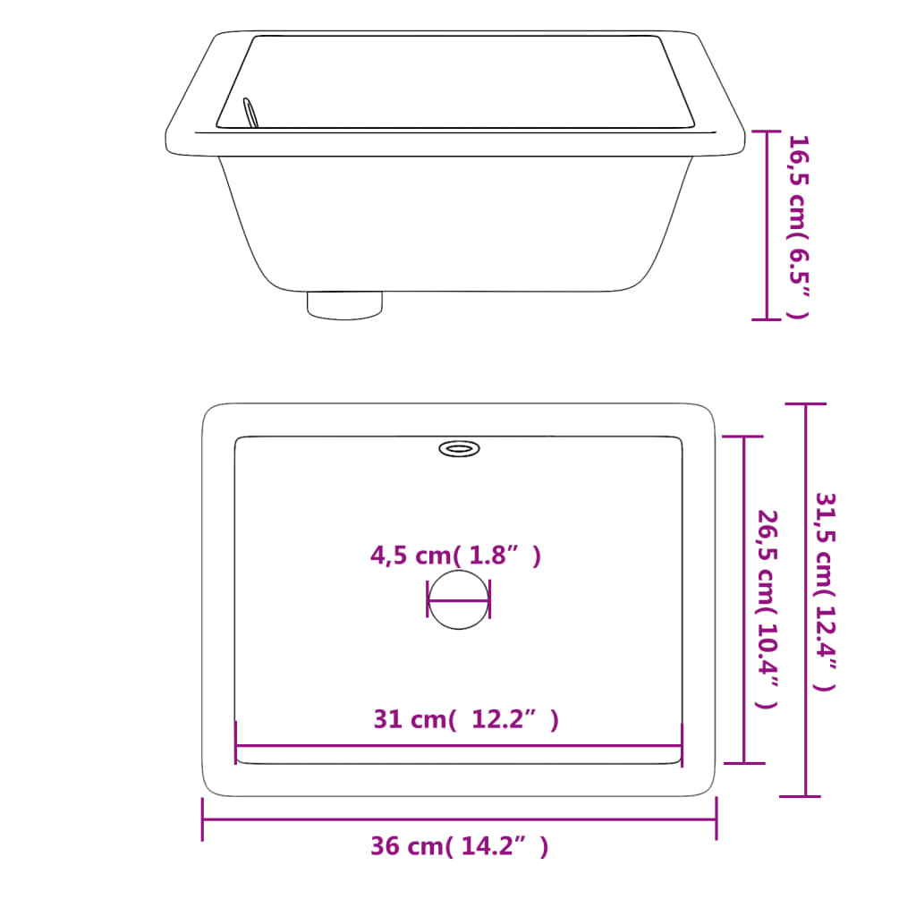 Bathroom Sink Rectangular Ceramic White - Bend