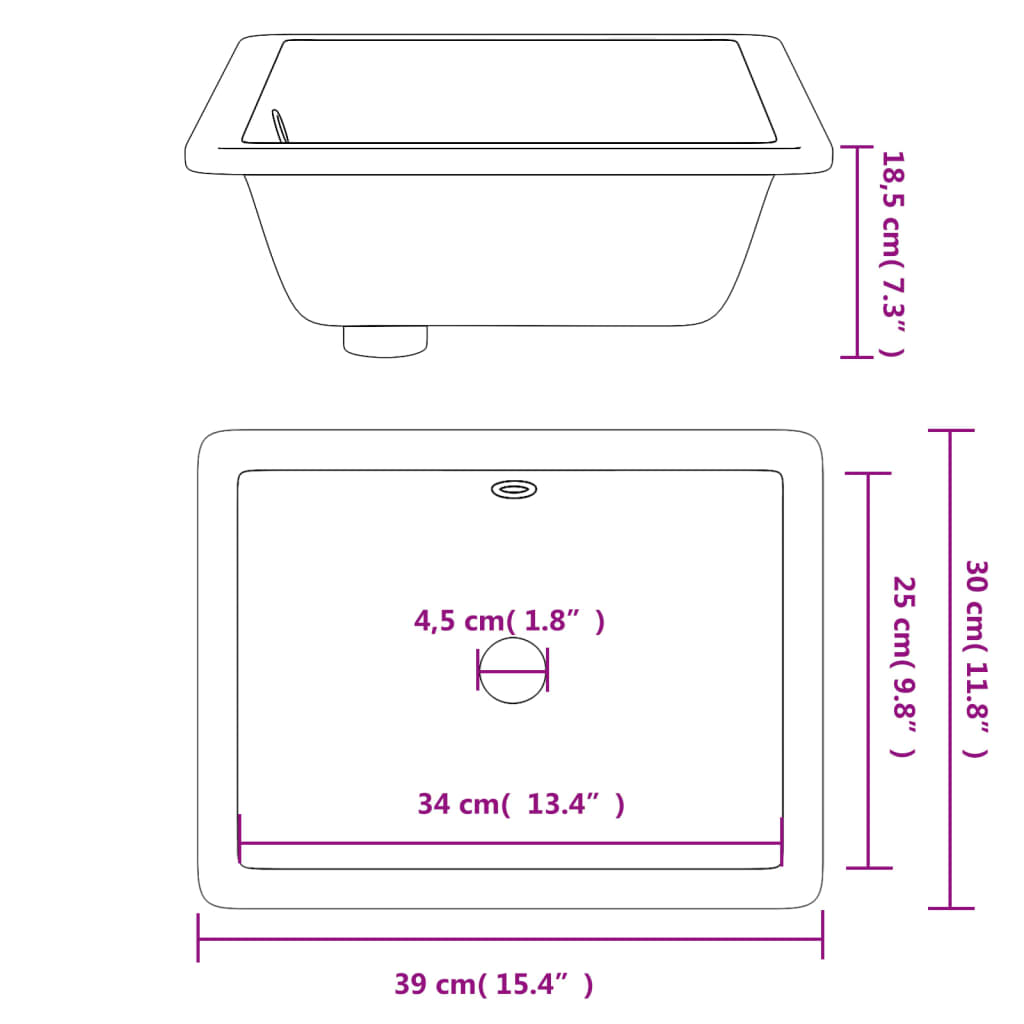 Rectangular Ceramic Bathroom Sink - Various Sizes Available - Bend