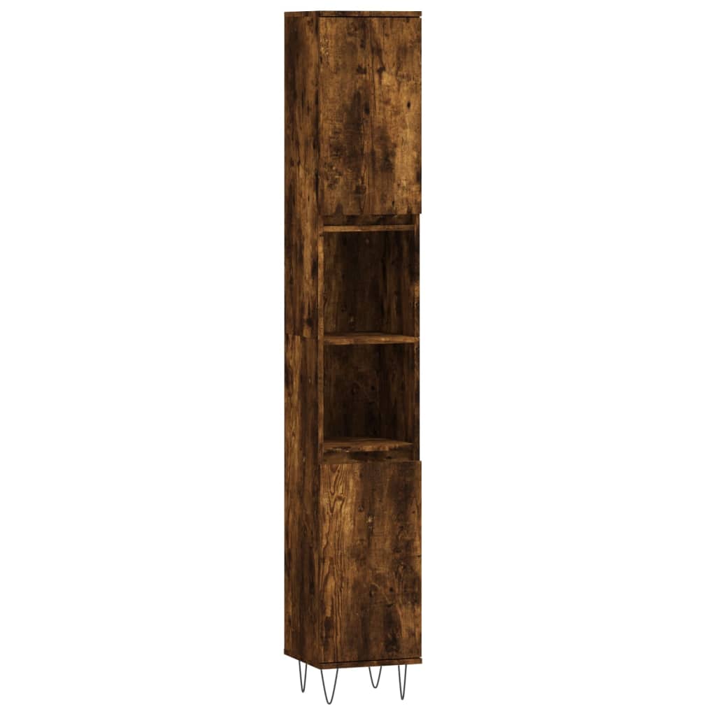 Bathroom Cabinet Smoked Oak 30x30x190 cm Engineered Wood