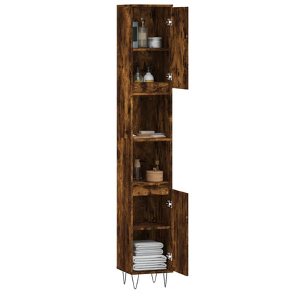 Bathroom Cabinet Smoked Oak 30x30x190 cm Engineered Wood