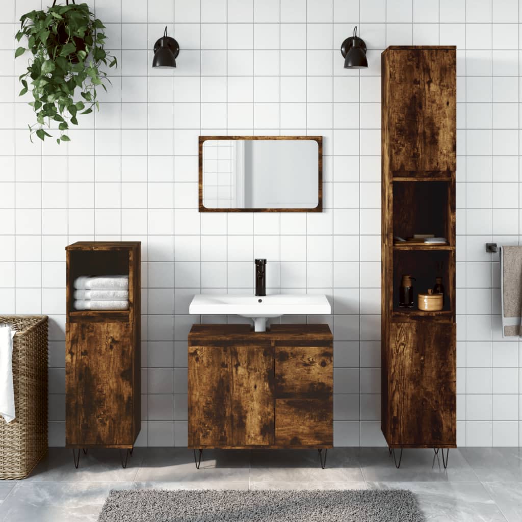 Bathroom Cabinet Smoked Oak 30x30x190 cm Engineered Wood