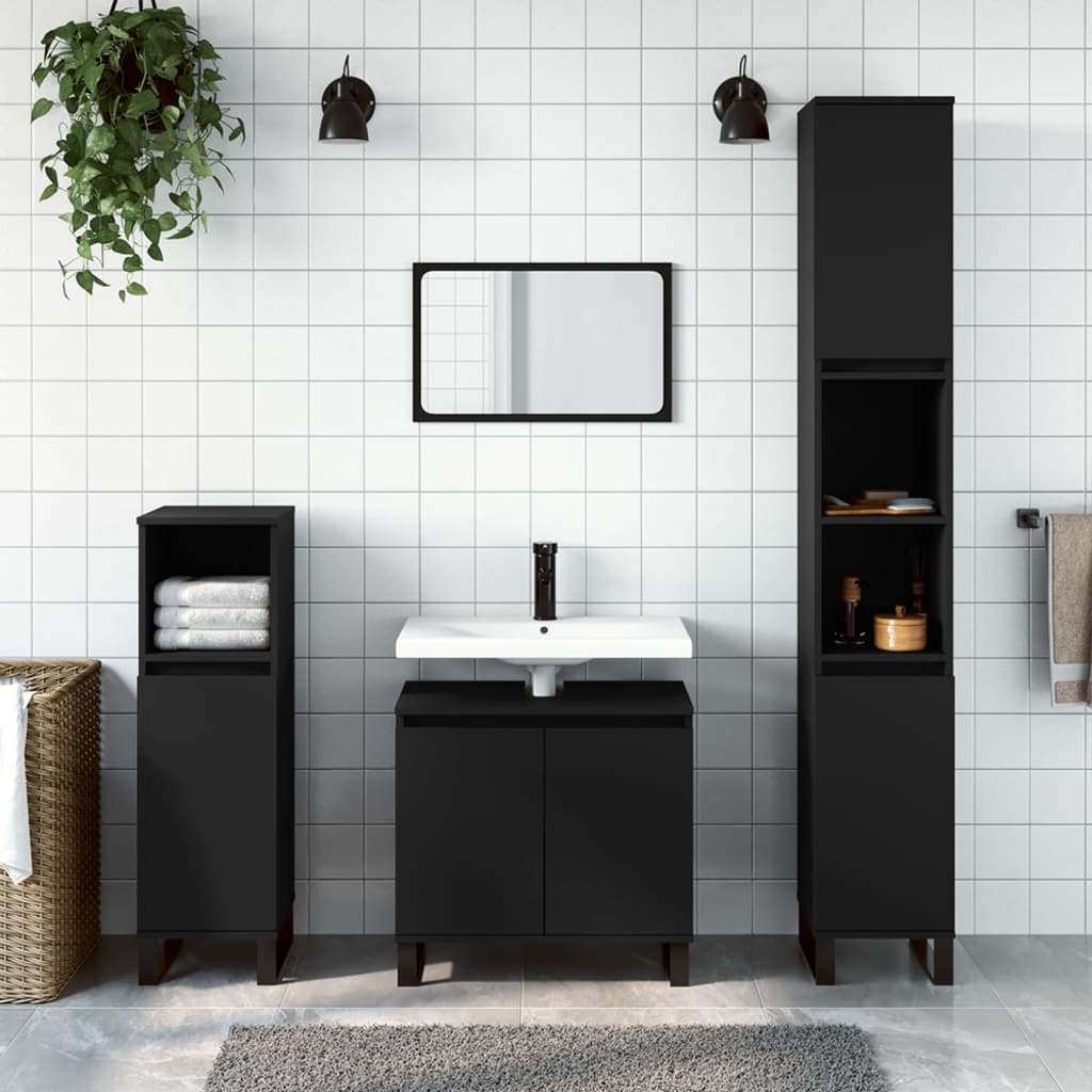 Bathroom Cabinet Black 30x30x190 cm Engineered Wood - Bend