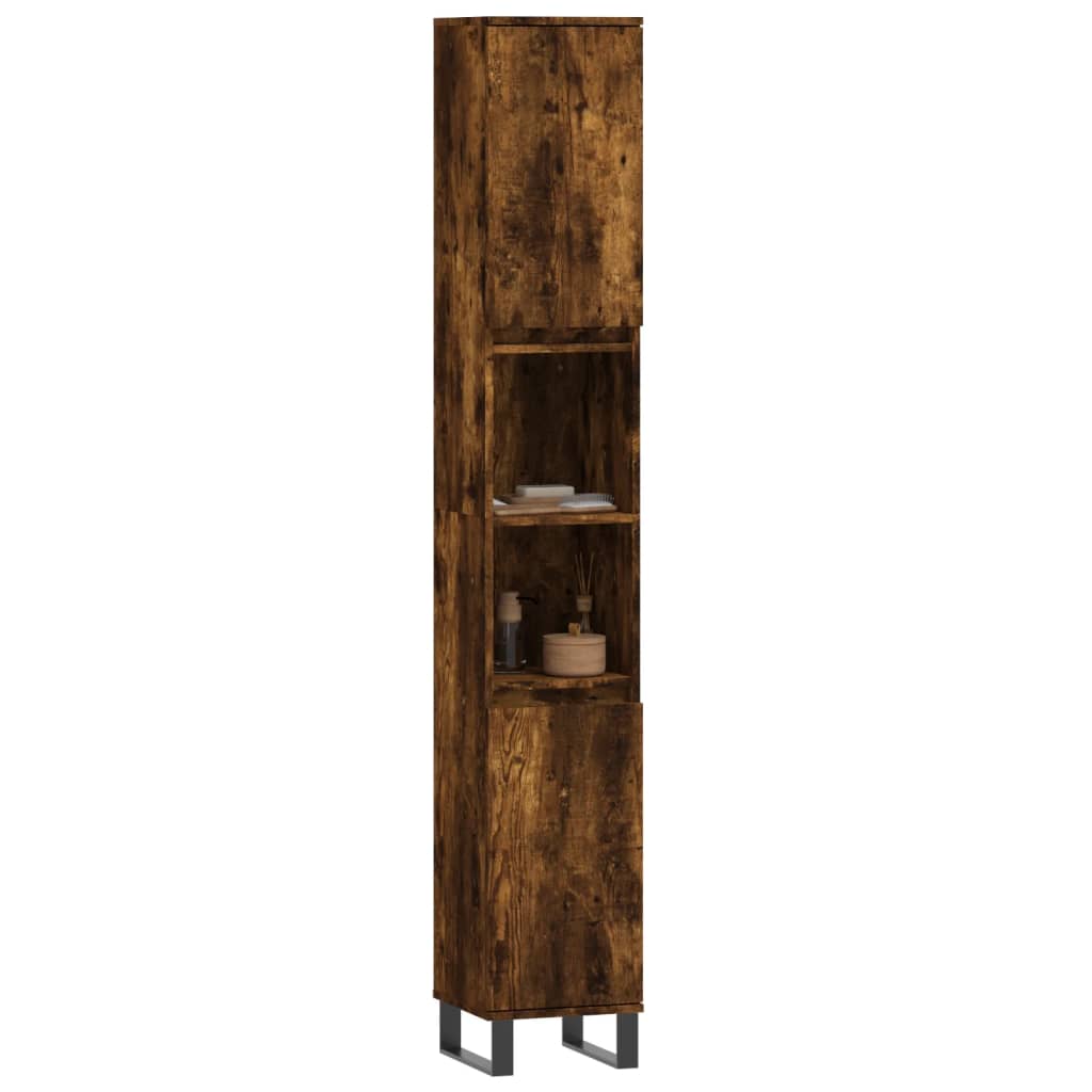 Bathroom Cabinet Smoked Oak 30x30x190 cm Engineered Wood