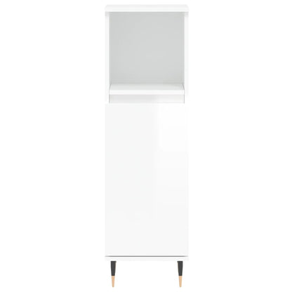 Bathroom Cabinet High Gloss White 30x30x100 cm Engineered Wood