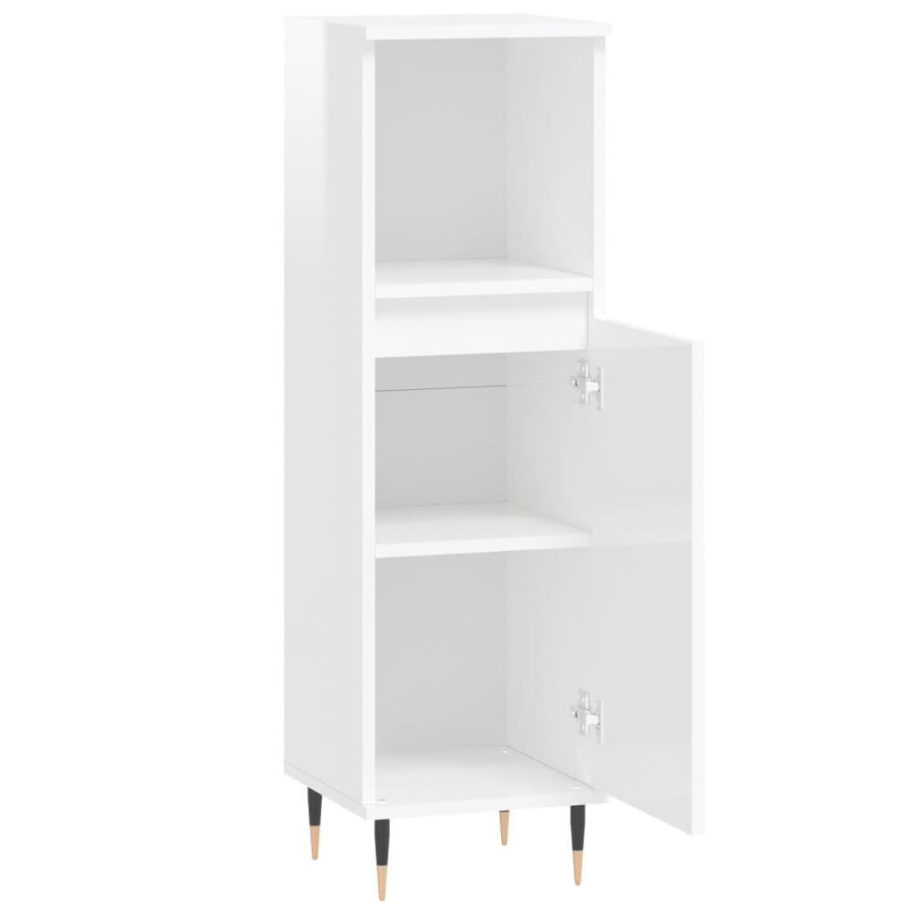 Bathroom Cabinet High Gloss White 30x30x100 cm Engineered Wood