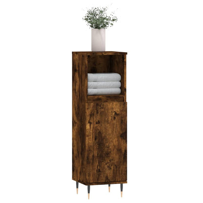 Bathroom Cabinet Smoked Oak 30x30x100 cm Engineered Wood