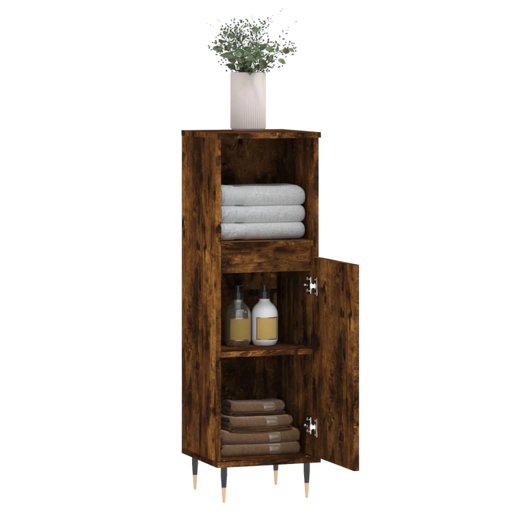 Bathroom Cabinet Smoked Oak 30x30x100 cm Engineered Wood