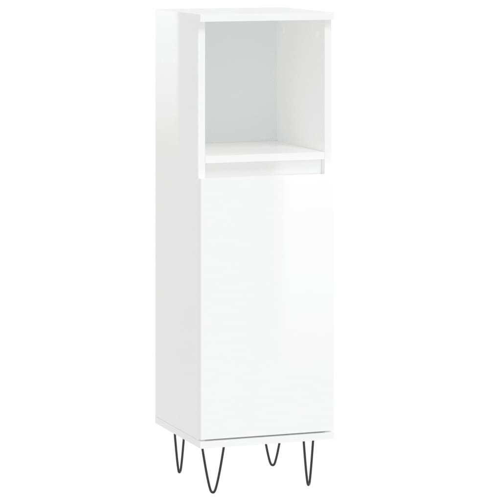 Bathroom Cabinet High Gloss White 30x30x100 cm Engineered Wood