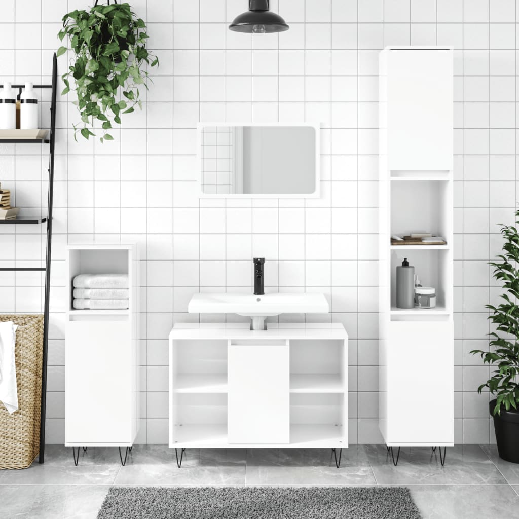 Bathroom Cabinet High Gloss White 30x30x100 cm Engineered Wood