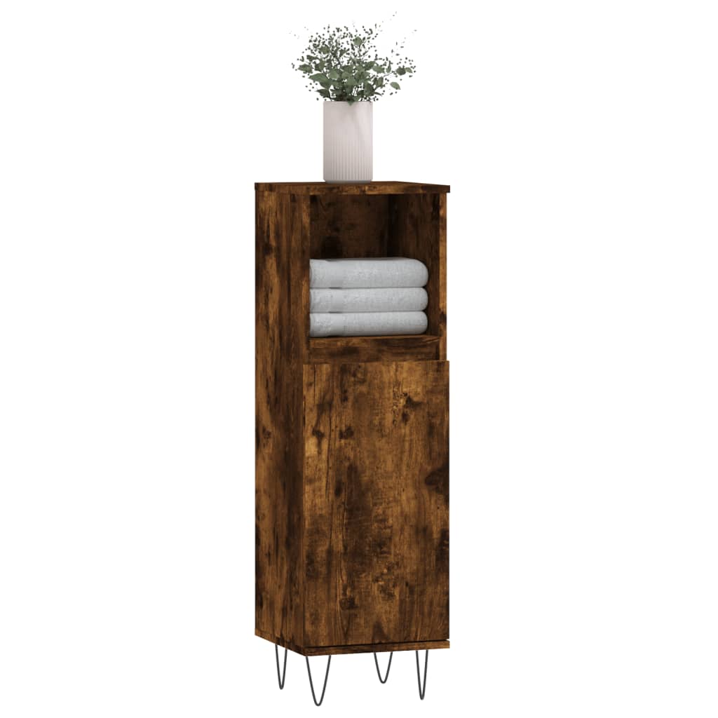 Bathroom Cabinet Smoked Oak 30x30x100 cm Engineered Wood