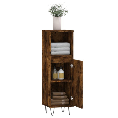 Bathroom Cabinet Smoked Oak 30x30x100 cm Engineered Wood