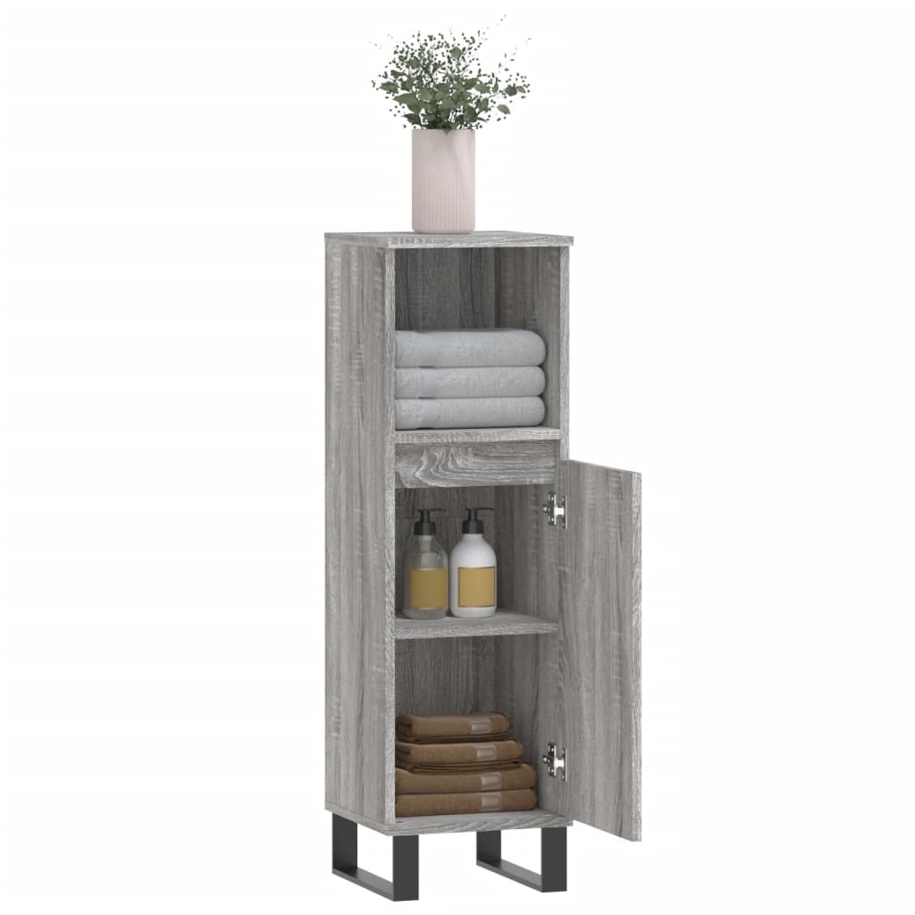 Bathroom Cabinet Grey Sonoma 30x30x100 cm Engineered Wood - Bend