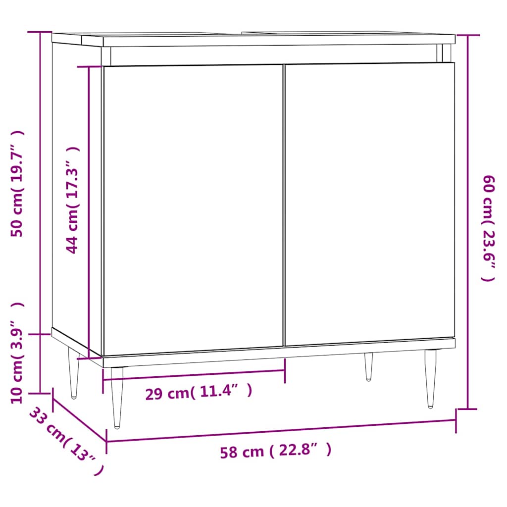 Bathroom Cabinet White 58x33x60 cm Engineered Wood