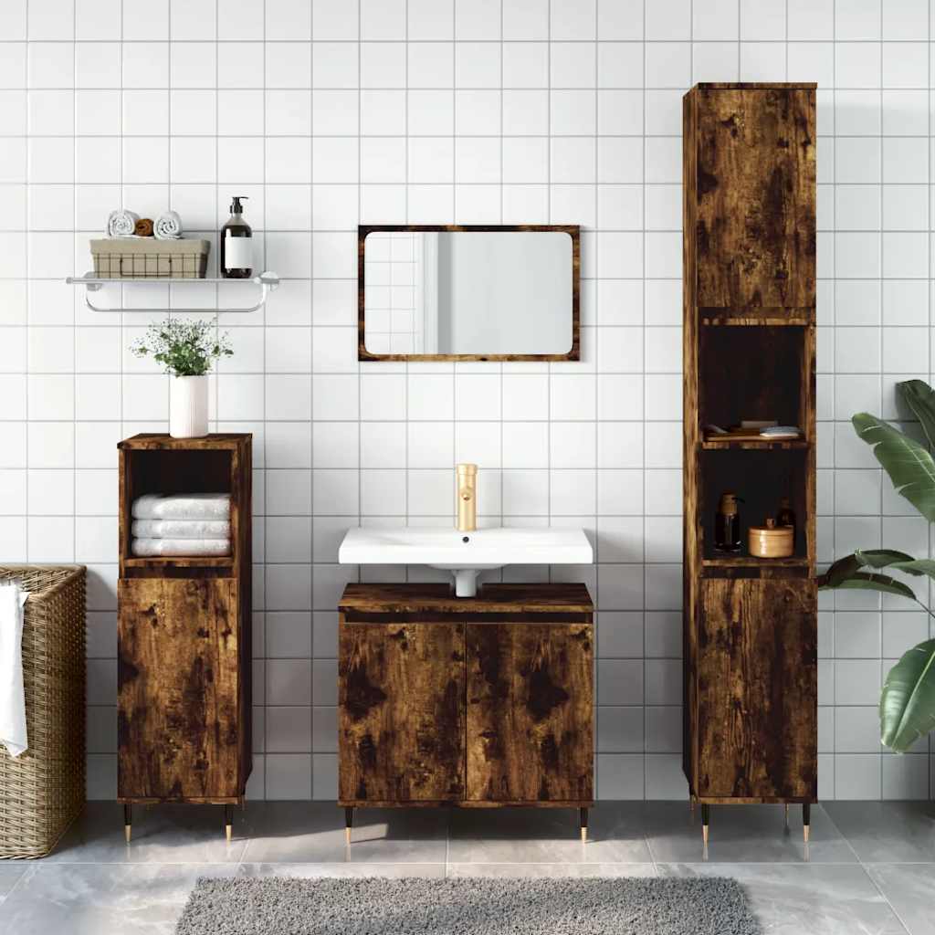 Bathroom Cabinet Smoked Oak 58x33x60 cm Engineered Wood