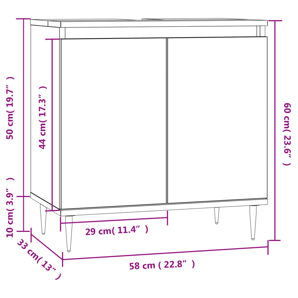 Bathroom Cabinet Engineered Wood 58x33x60 cm Brown Oak Finish - Bend