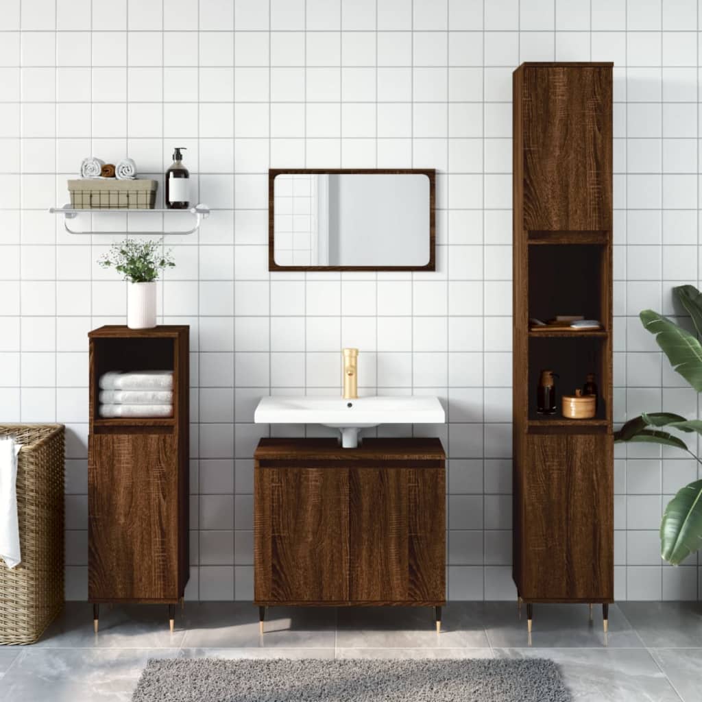 Bathroom Cabinet Engineered Wood 58x33x60 cm Brown Oak Finish - Bend