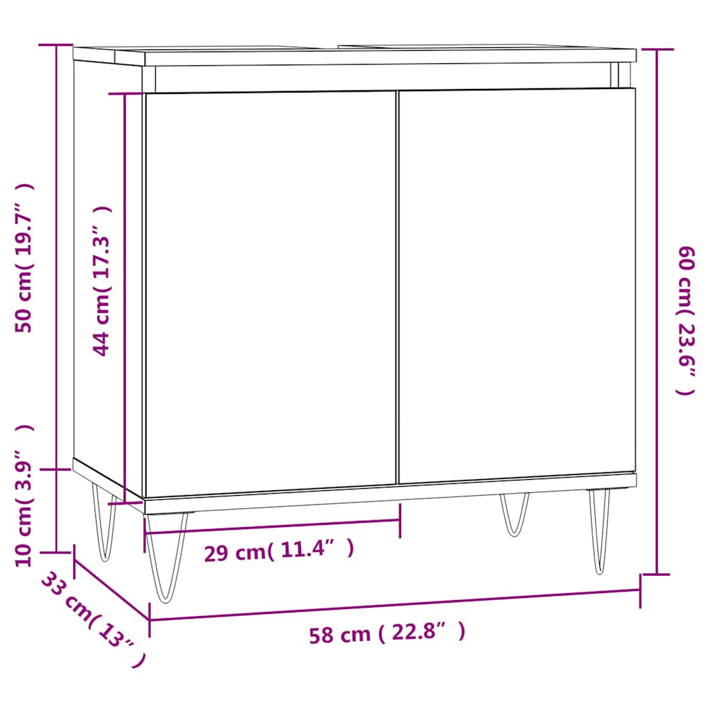 Bathroom Cabinet White 58x33x60 cm Engineered Wood