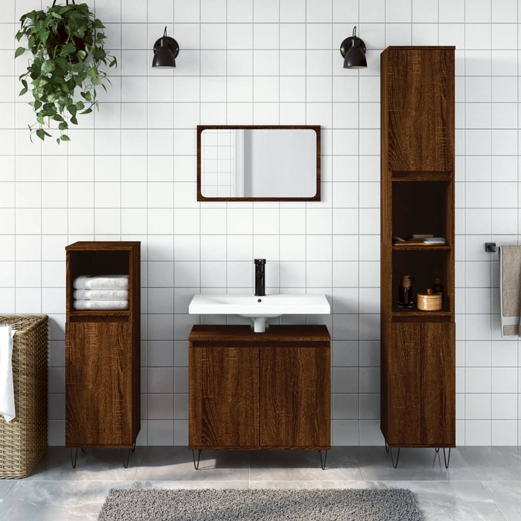 Bathroom Cabinet Engineered Wood 58x33x60 cm Brown Oak Finish - Bend