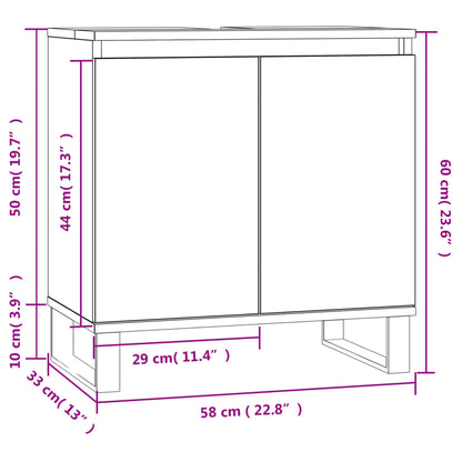 Bathroom Cabinet Engineered Wood 58x33x60 cm Brown Oak Finish - Bend