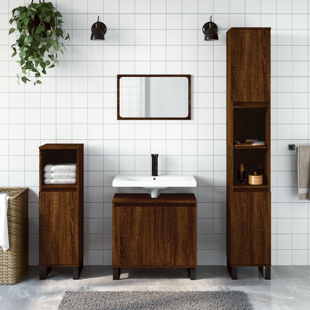 Bathroom Cabinet Engineered Wood 58x33x60 cm Brown Oak Finish - Bend