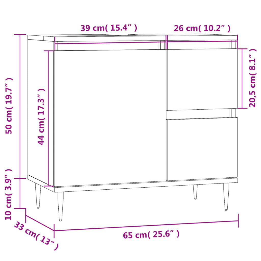 Bathroom Cabinet White 65x33x60 cm Engineered Wood - Bend