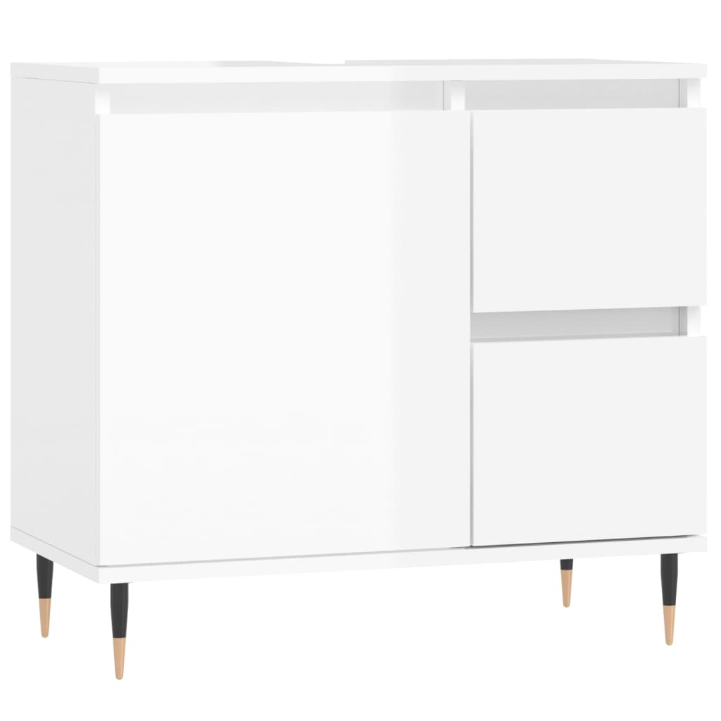 Bathroom Cabinet High Gloss White 65x33x60 cm Engineered Wood - Bend