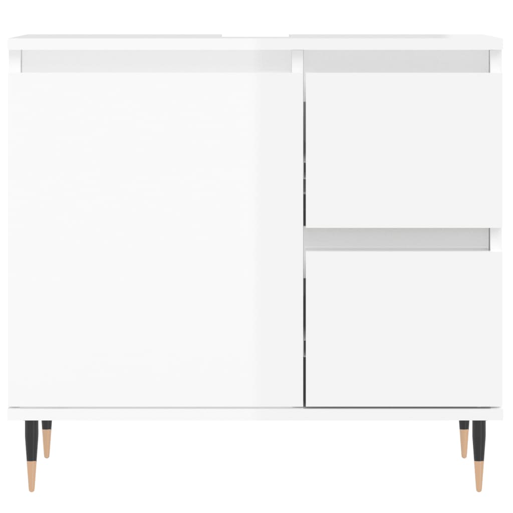 Bathroom Cabinet High Gloss White 65x33x60 cm Engineered Wood - Bend