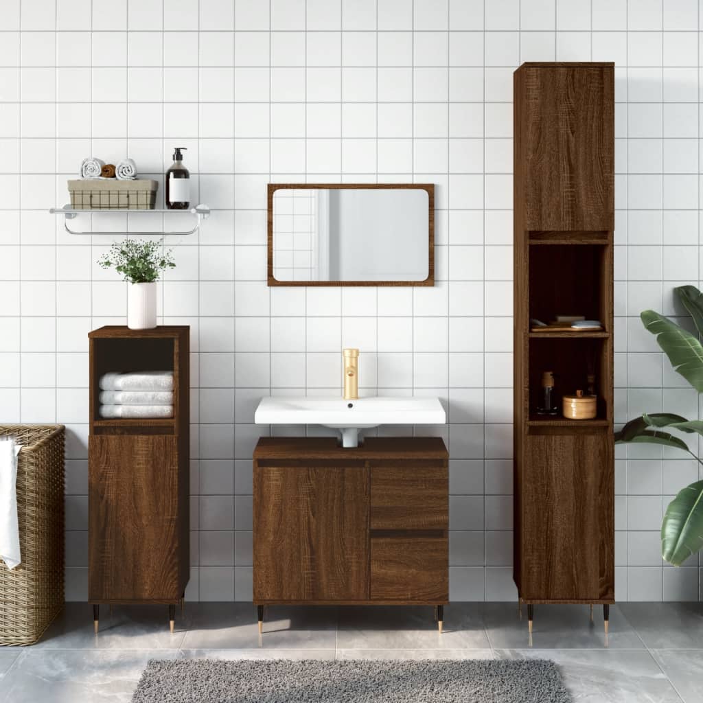 Brown Oak Bathroom Storage Cabinet in Engineered Wood - Bend