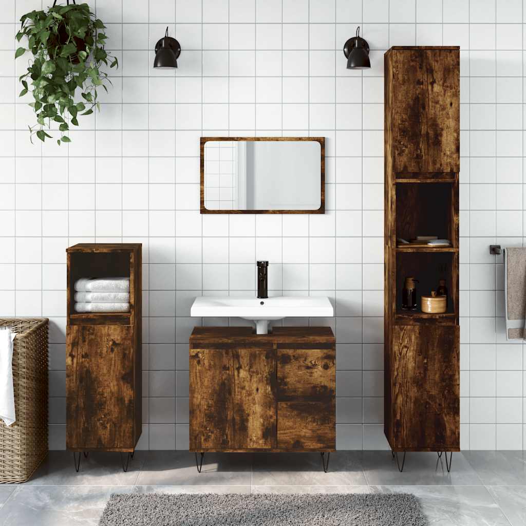 Bathroom Cabinet Smoked Oak 65x33x60 cm Engineered Wood