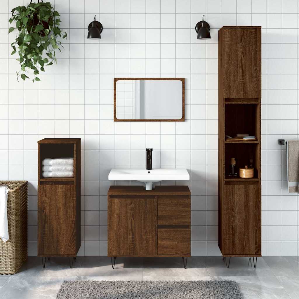 Bathroom Cabinet Brown Oak 65x33x60 cm Engineered Wood