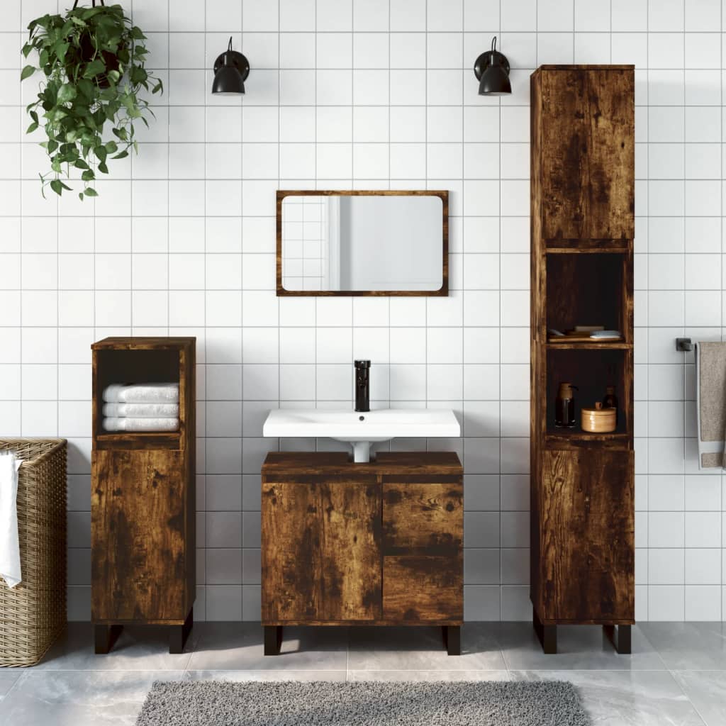 Bathroom Cabinet Smoked Oak 65x33x60 cm Engineered Wood