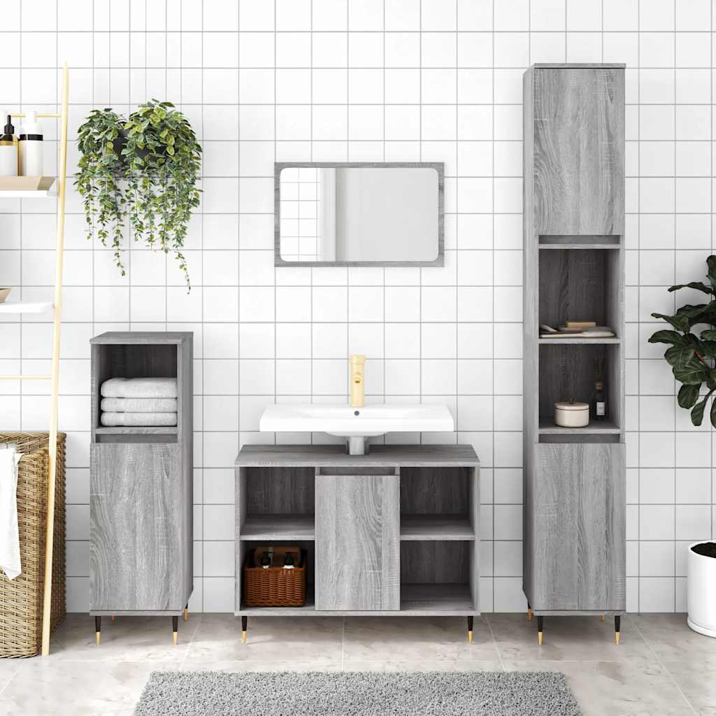 Bathroom Cabinet Grey Sonoma 80x33x60 cm Engineered Wood - Bend