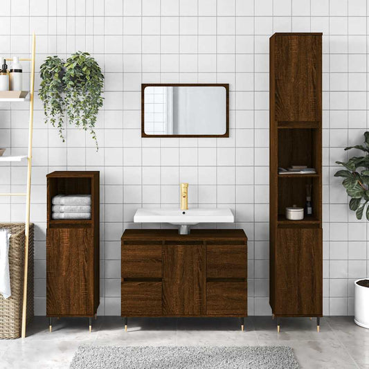 Bathroom Cabinet Brown Oak 80x33x60 cm Engineered Wood