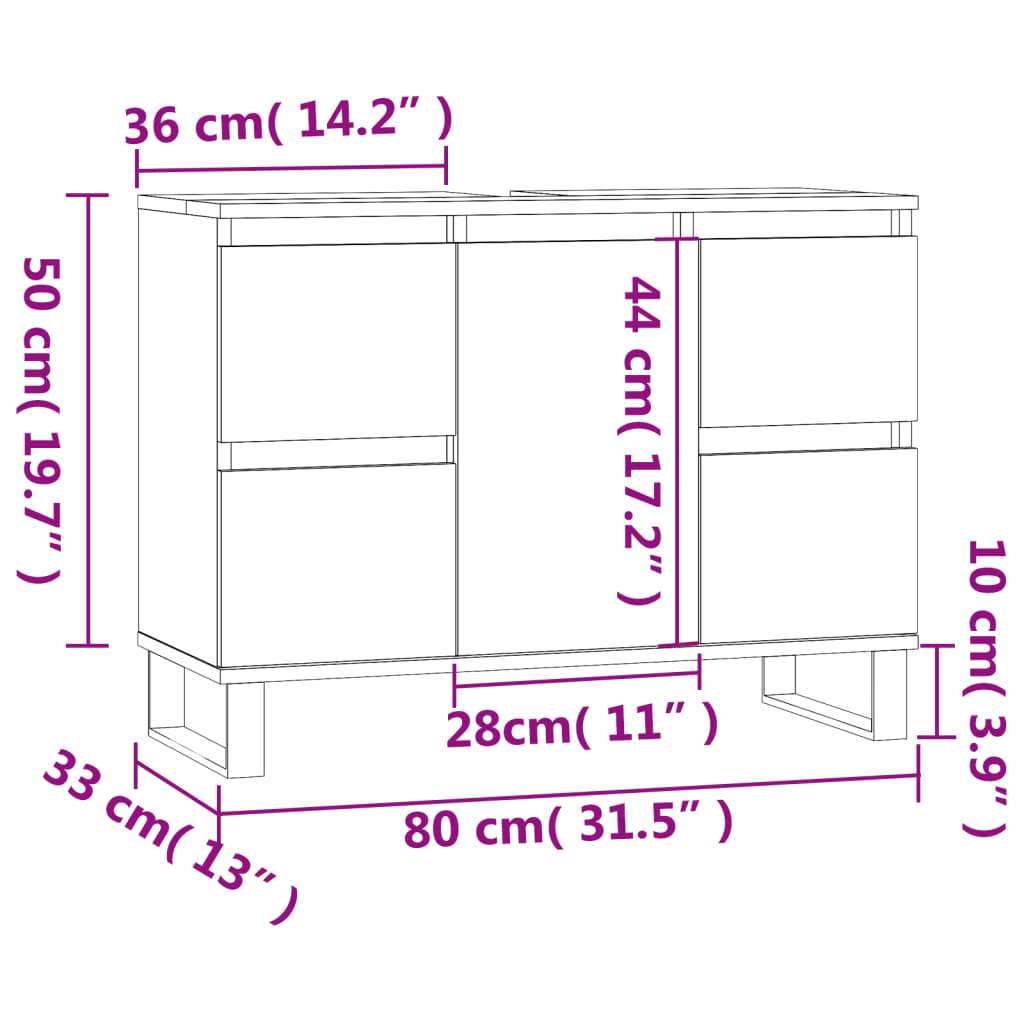 Bathroom Cabinet White 80x33x60 cm Engineered Wood - Bend