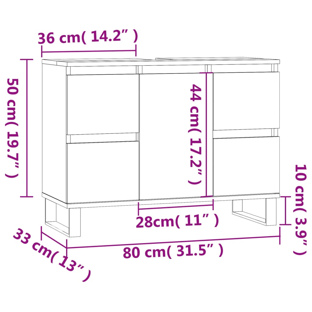 Bathroom Cabinet Smoked Oak 80x33x60 cm Engineered Wood - Bend