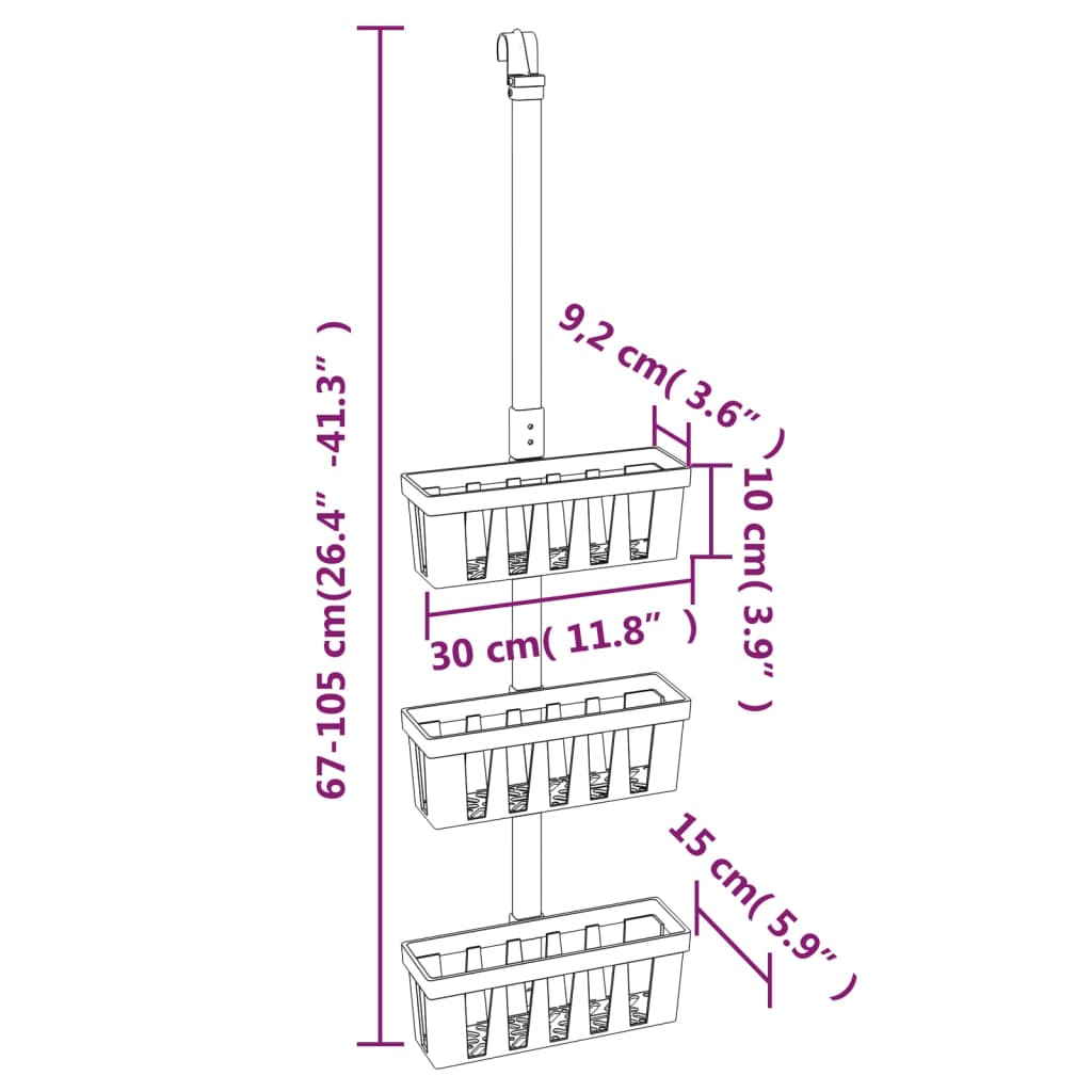 Shower Hanger Shelf 30x15x(67-105) cm Aluminium - Bend