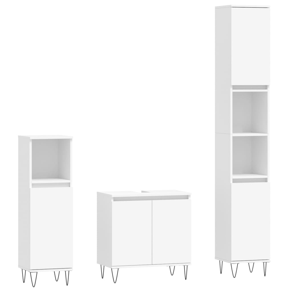 3 Piece Bathroom Cabinet Set White Engineered Wood