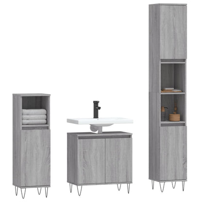 3 Piece Bathroom Cabinet Set Grey Sonoma Engineered Wood