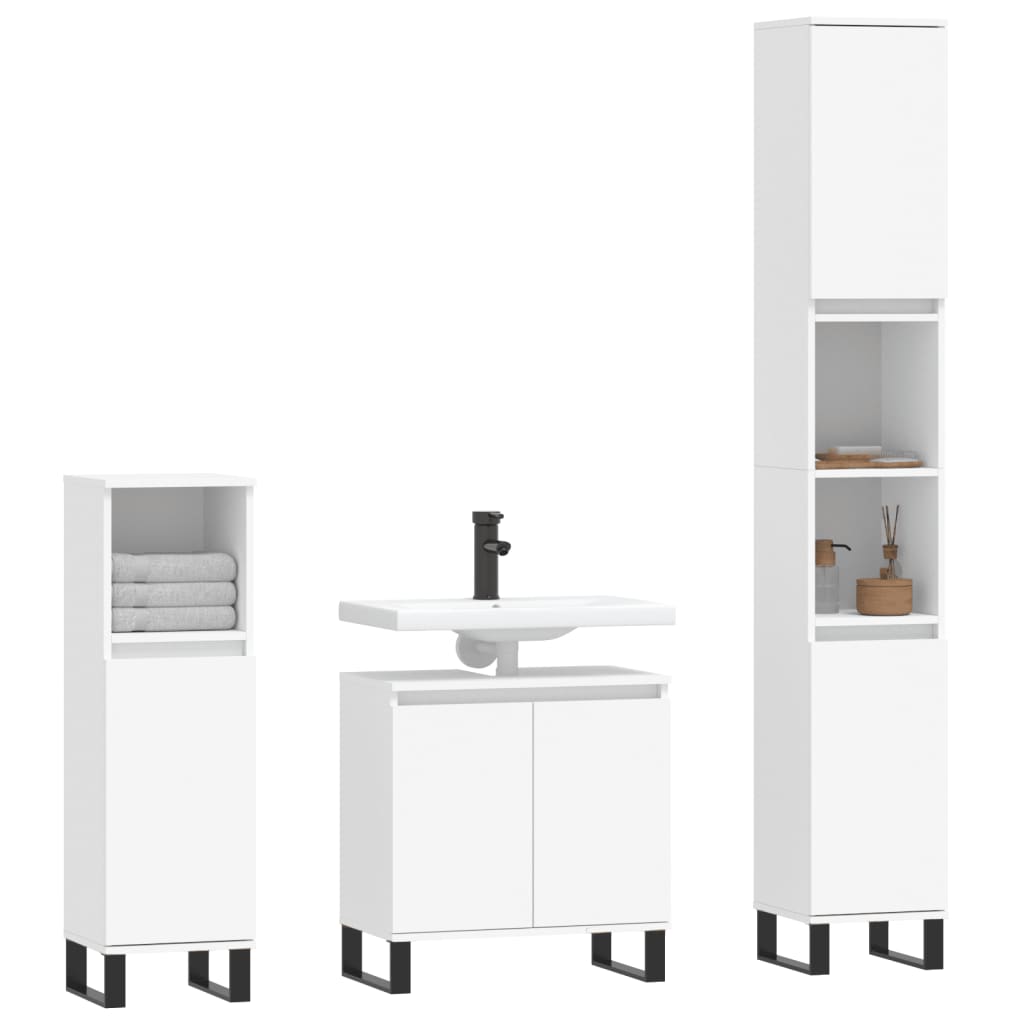 3 Piece Bathroom Cabinet Set White Engineered Wood