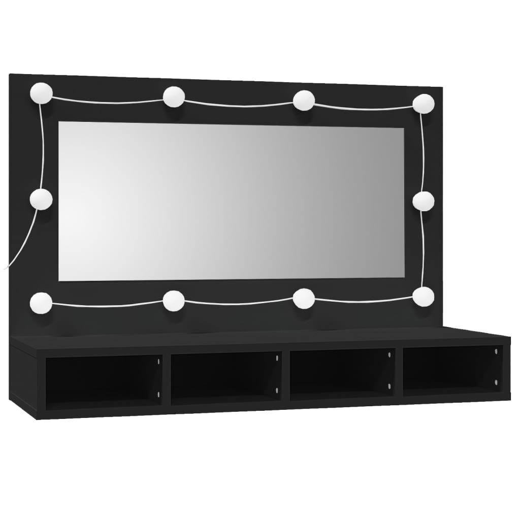 Mirror Cabinet with LED Black 90x31.5x62 cm - Bend