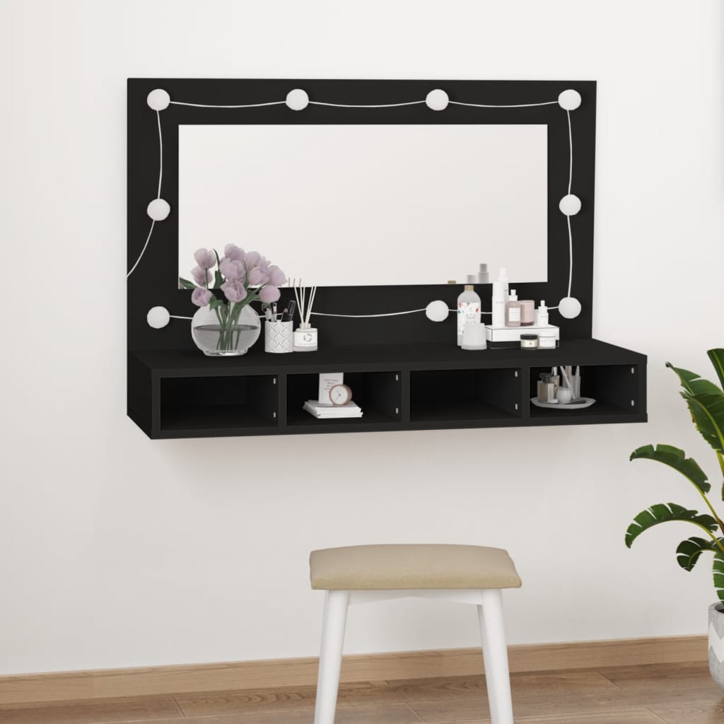 Mirror Cabinet with LED Black 90x31.5x62 cm - Bend