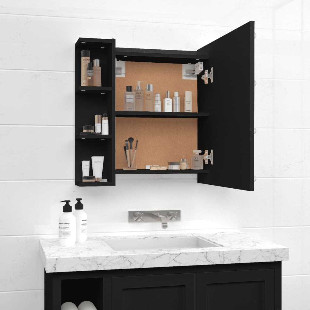 Mirror Cabinet with LED Black 70x16.5x60 cm - Bend