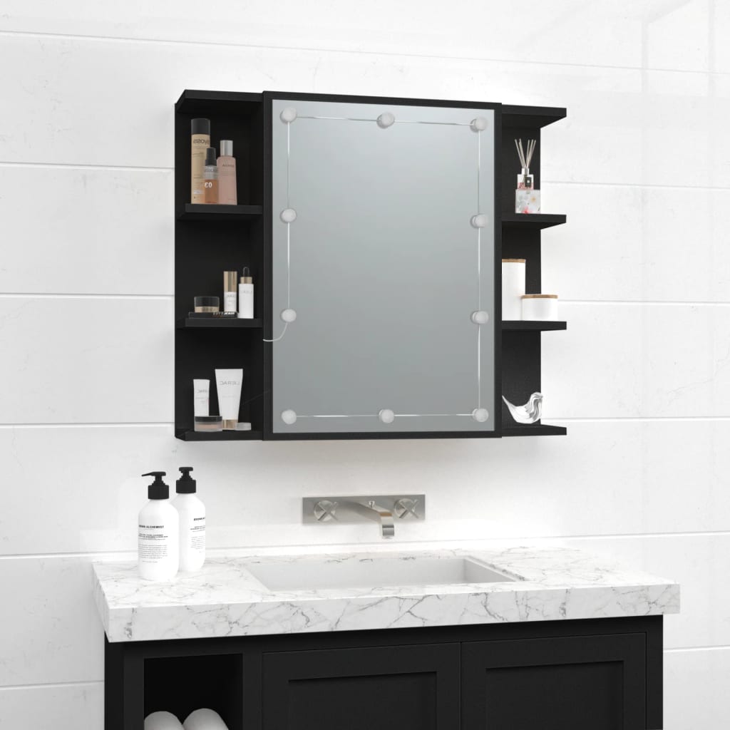 Mirror Cabinet with LED Black 70x16.5x60 cm - Bend